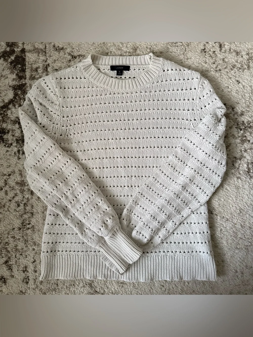 J. Crew Cream Openwork Crewneck Sweater
